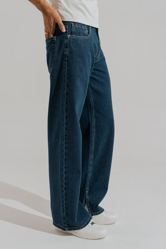 Blue Mid Washed Baggy Fit Jeans - Hustle N Holla