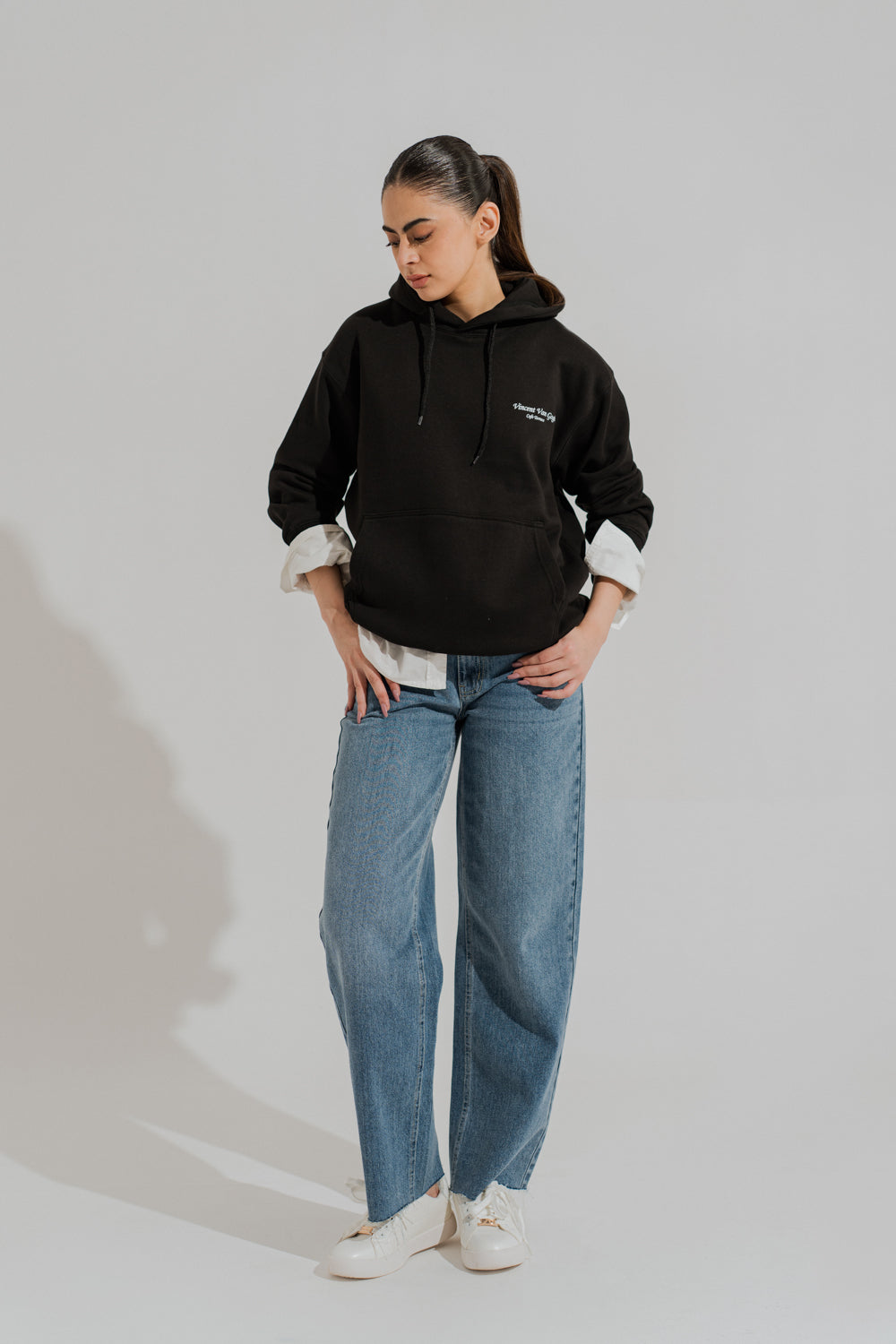 Black Oversized Graphic Pullover Hoodie - Hustle N Holla