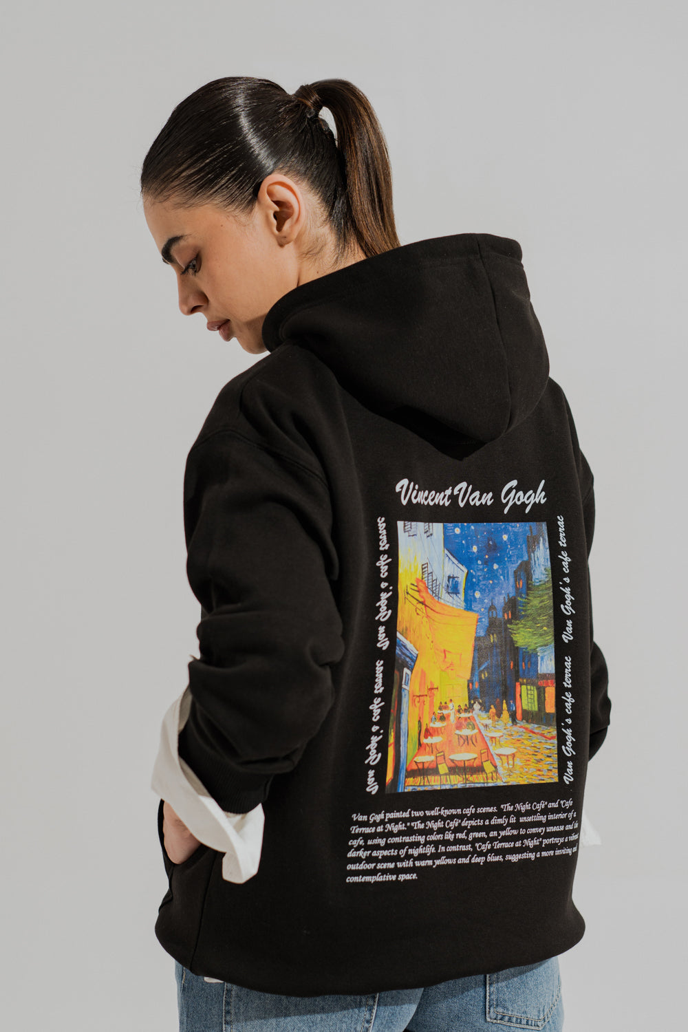 Black Oversized Graphic Pullover Hoodie