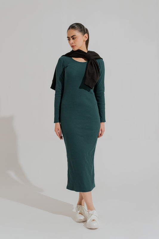 Emerald Green Basic Long Sleeves Midi Dress - Hustle N Holla