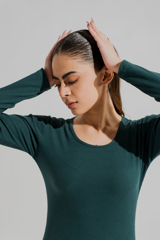 Emerald Green Basic Long Sleeves Midi Dress - Hustle N Holla
