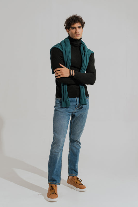 Black Slim Fit High Neck Sweater - Hustle N Holla