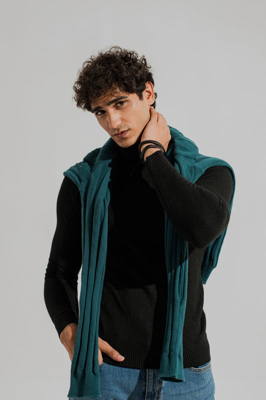 Black Slim Fit High Neck Sweater - Hustle N Holla