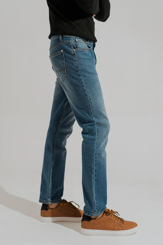 Blue Mid Washed Straight Fit Denim Jeans - Hustle N Holla