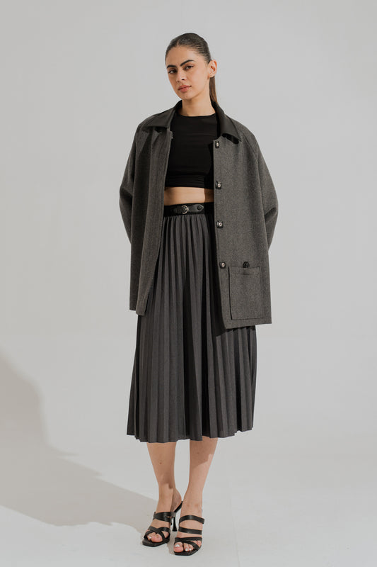 Charcoal Grey Pleated Midi Skirt - Hustle N Holla