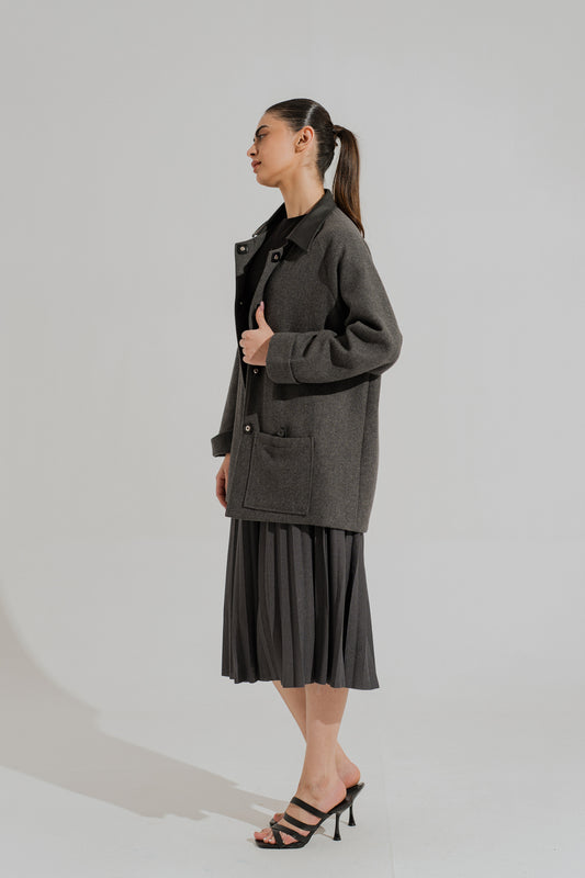 Grey Oversized Coat with Contrasting Collar - Hustle N Holla