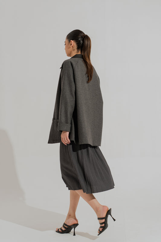 Grey Oversized Coat with Contrasting Collar - Hustle N Holla