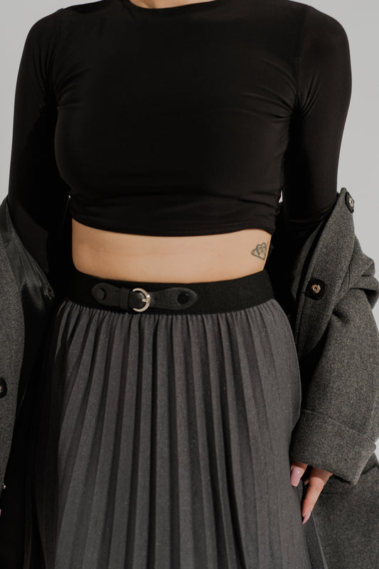 Charcoal Grey Pleated Midi Skirt - Hustle N Holla