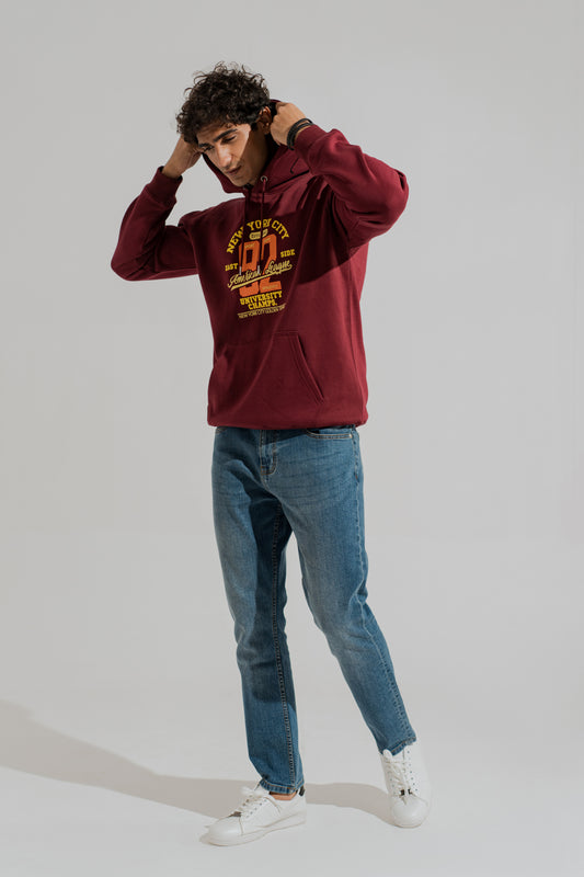 Burgundy Oversized Graphic Pull Over Hoodie - Hustle N Holla