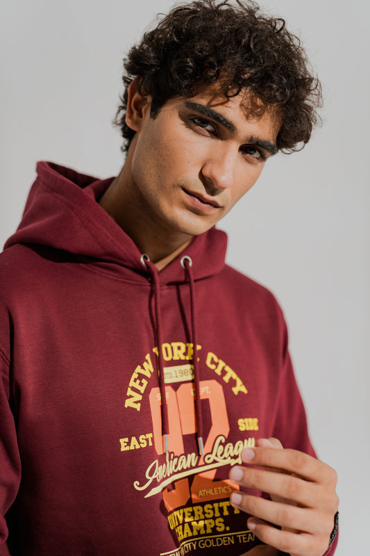 Burgundy Oversized Graphic Pull Over Hoodie - Hustle N Holla