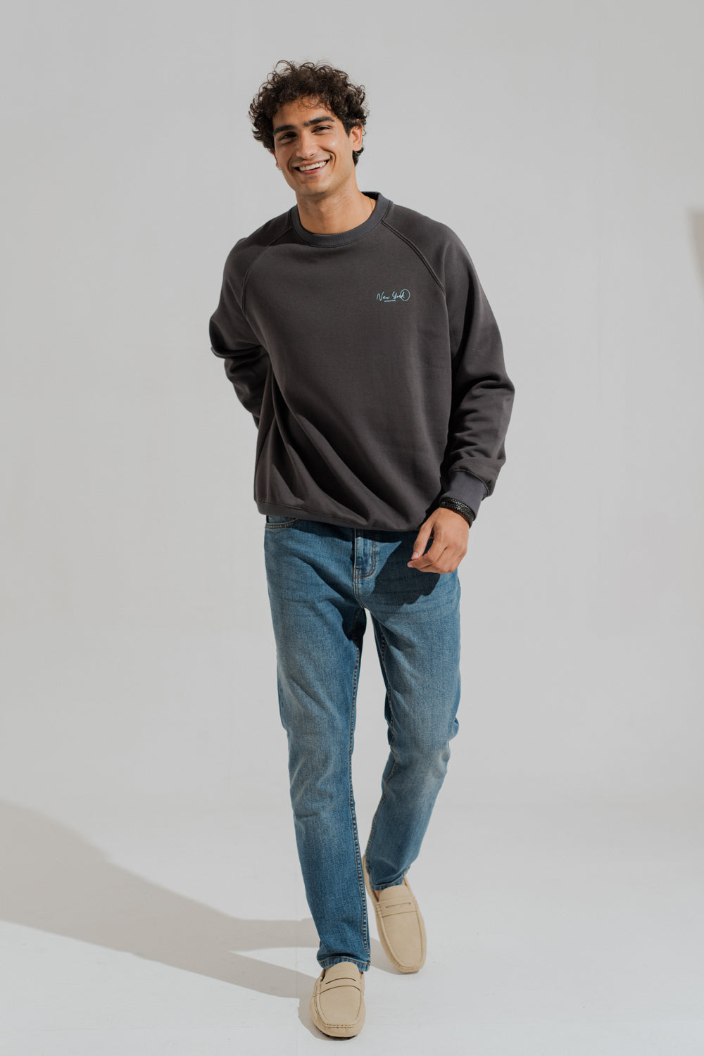 Charcoal Grey Relaxed Fit Raglan Graphic Sweatshirt - Hustle N Holla