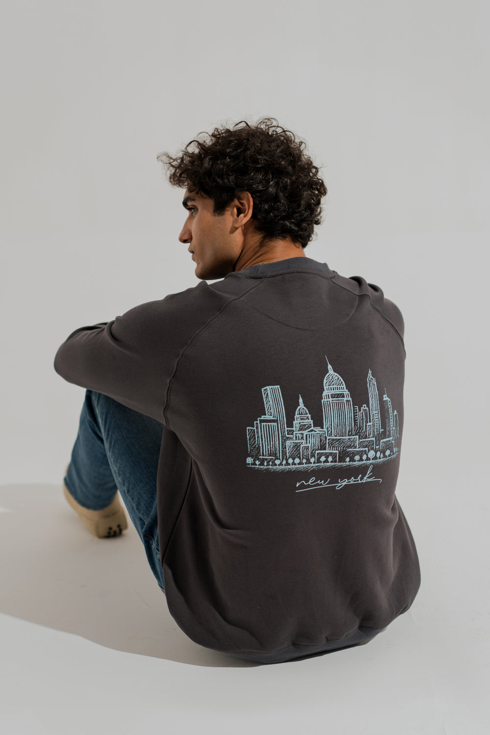 Charcoal Grey Relaxed Fit Raglan Graphic Sweatshirt - Hustle N Holla