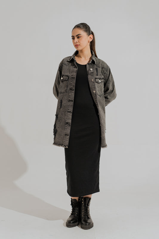 Mid Wash Relaxed Fit Button Down Over Shirt - Hustle N Holla