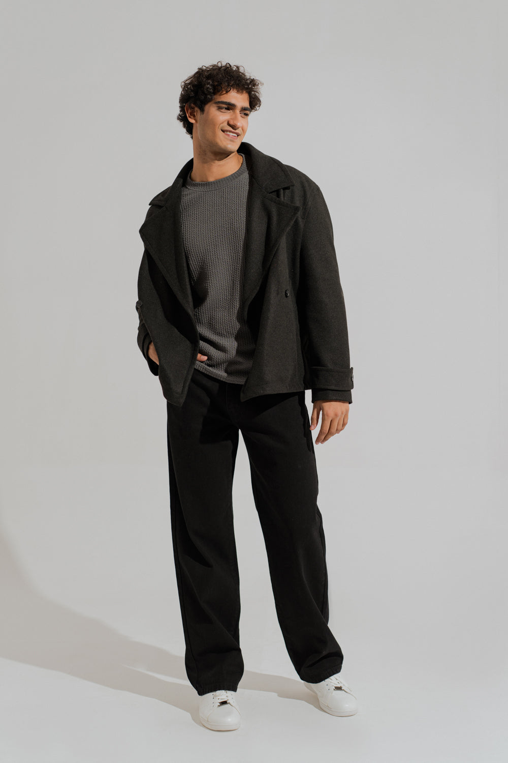 Charcoal Oversized Double Breasted Wool Coat - Hustle N Holla