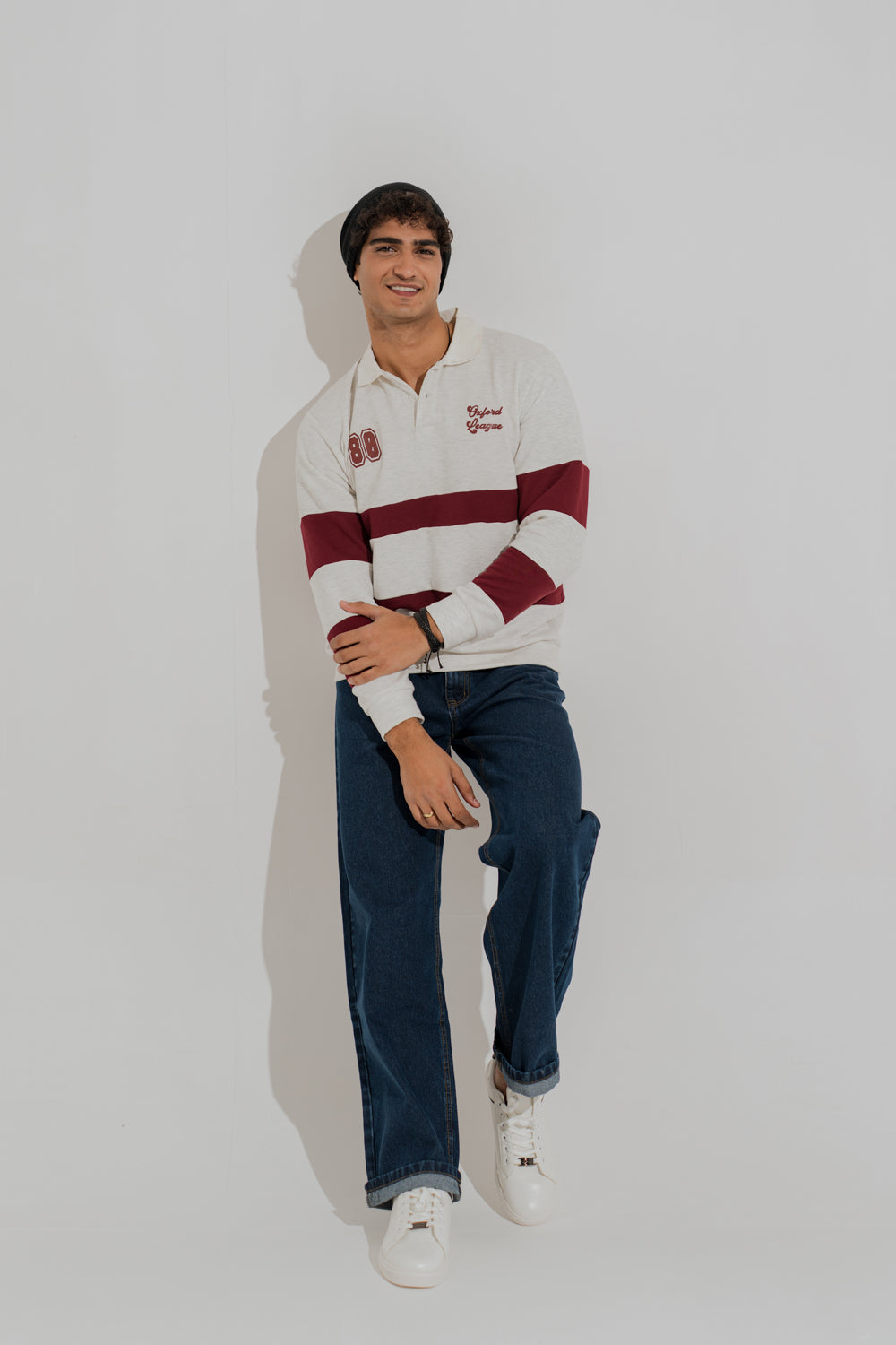 Beige Panelled Oversized Graphic Rugby Polo - Hustle N Holla