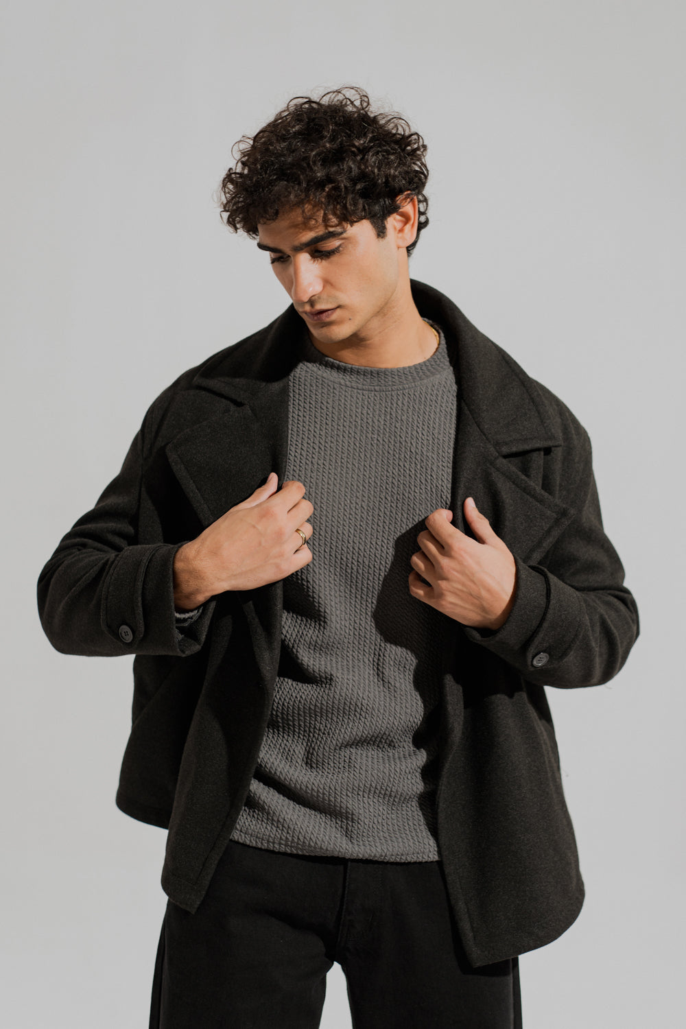 Charcoal Oversized Double Breasted Wool Coat - Hustle N Holla