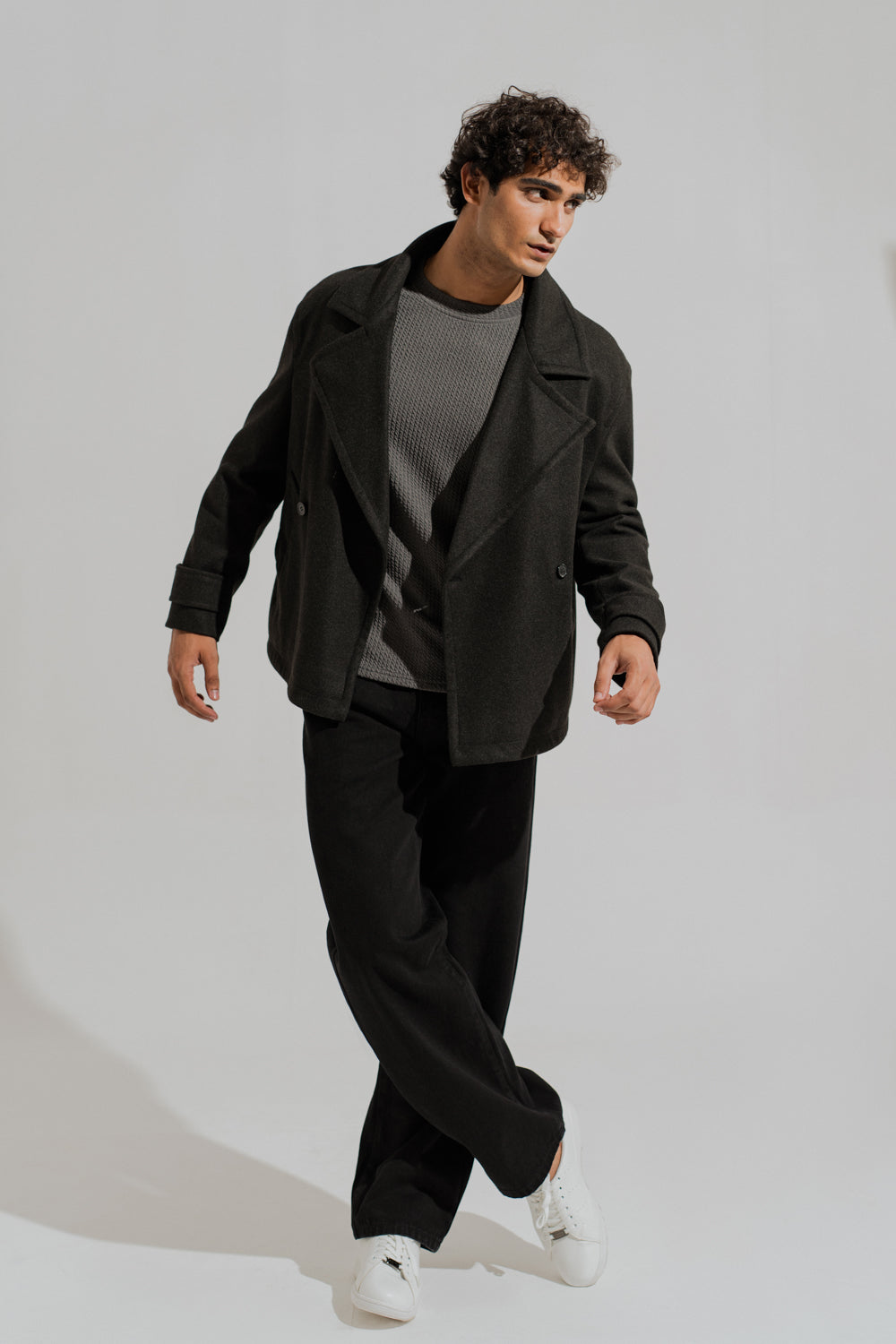 Charcoal Oversized Double Breasted Wool Coat - Hustle N Holla