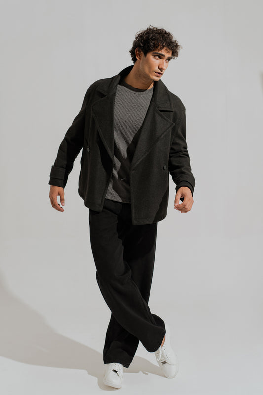 Charcoal Oversized Double Breasted Wool Coat - Hustle N Holla