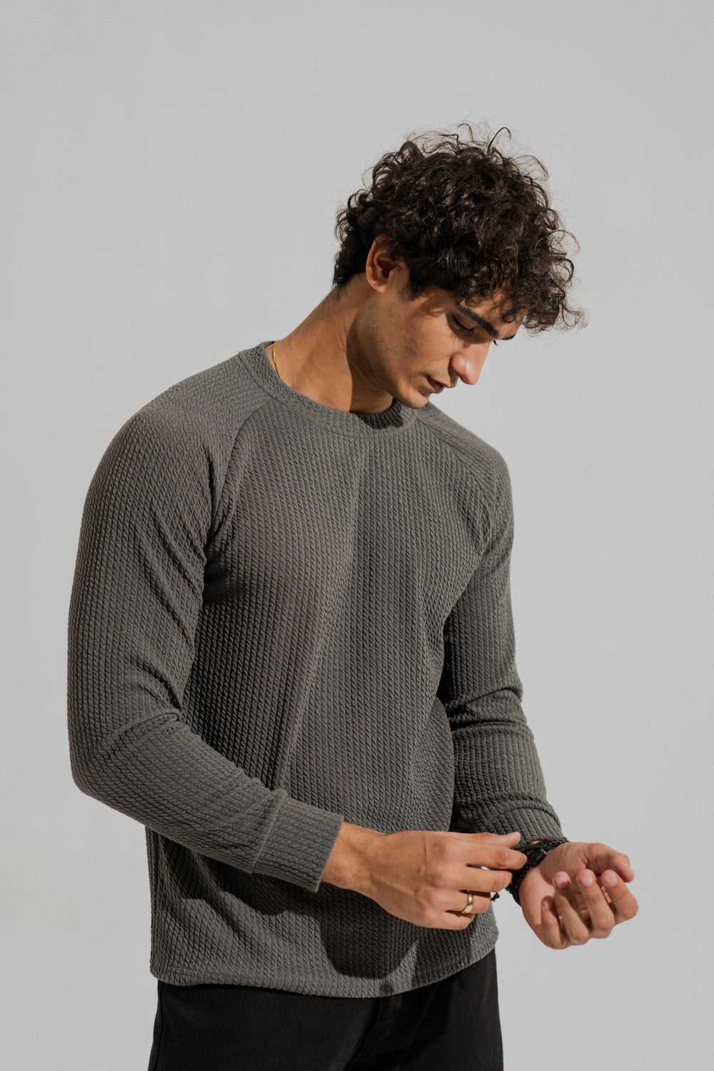 Charcoal Grey Regular Fit Long Sleeves Textured Shirt - Hustle N Holla