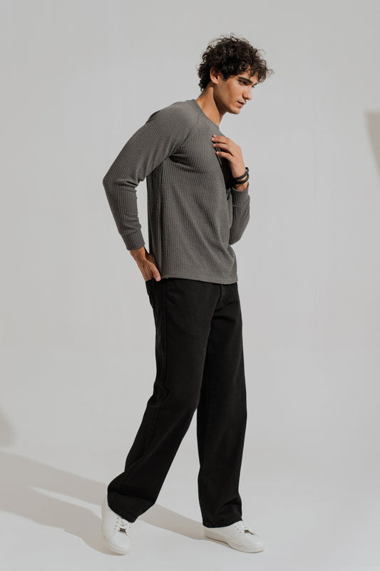 Charcoal Grey Regular Fit Long Sleeves Textured Shirt - Hustle N Holla