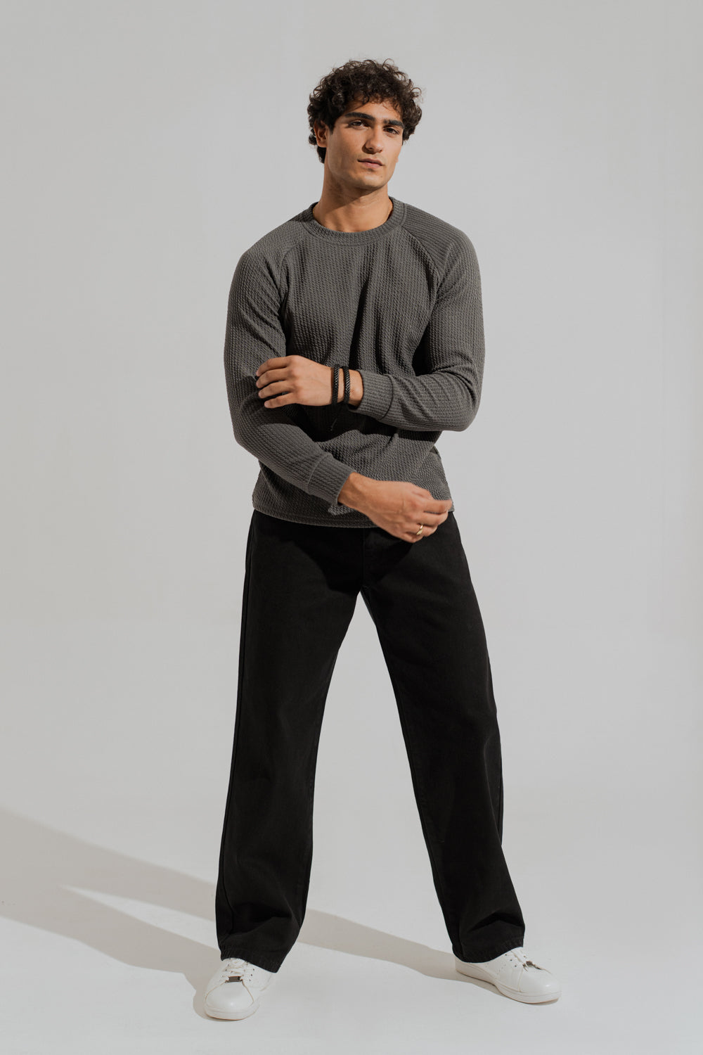 Charcoal Grey Regular Fit Long Sleeves Textured Shirt - Hustle N Holla