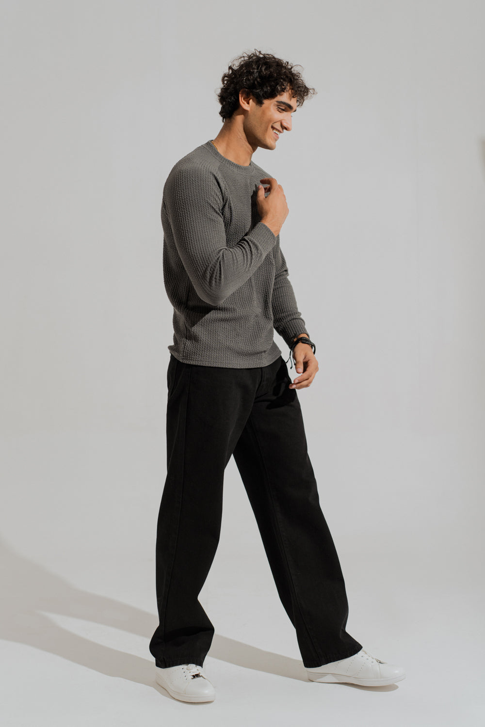 Charcoal Grey Regular Fit Long Sleeves Textured Shirt - Hustle N Holla