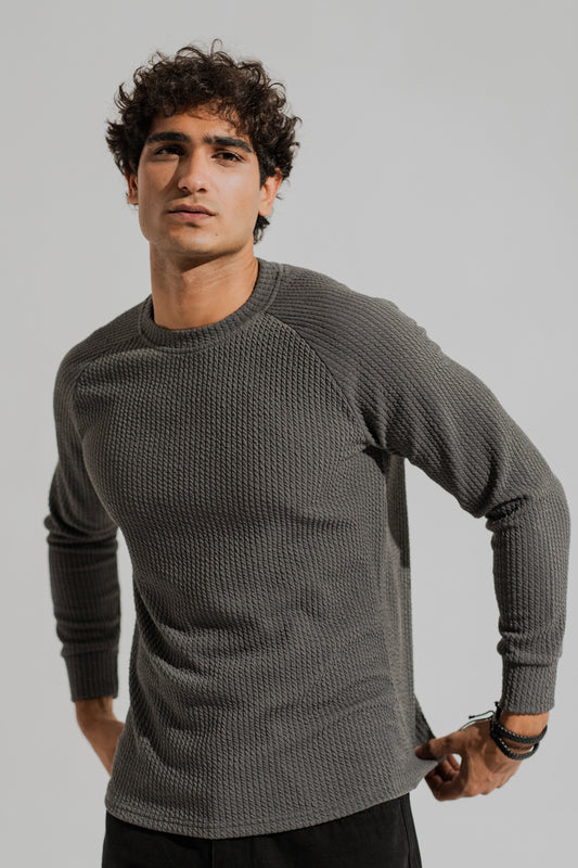 Charcoal Grey Regular Fit Long Sleeves Textured Shirt - Hustle N Holla