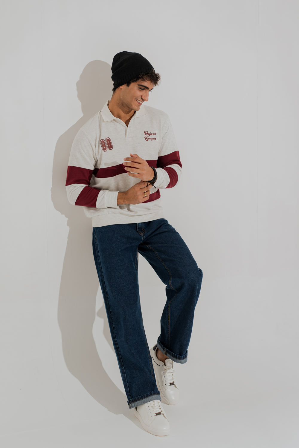 Beige Panelled Oversized Graphic Rugby Polo