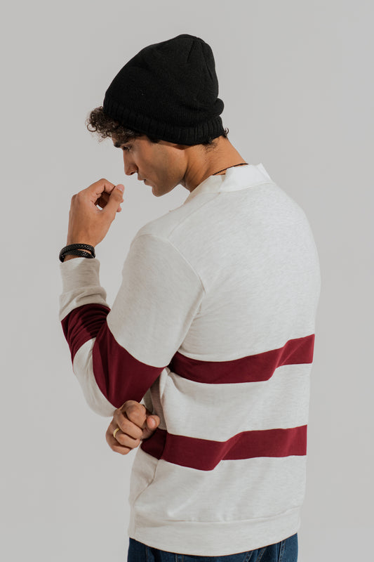 Beige Panelled Oversized Graphic Rugby Polo - Hustle N Holla