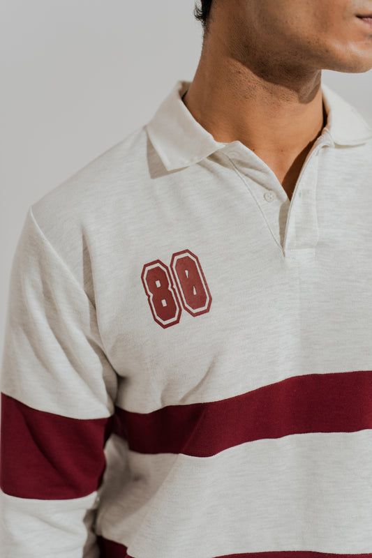 Beige Panelled Oversized Graphic Rugby Polo - Hustle N Holla