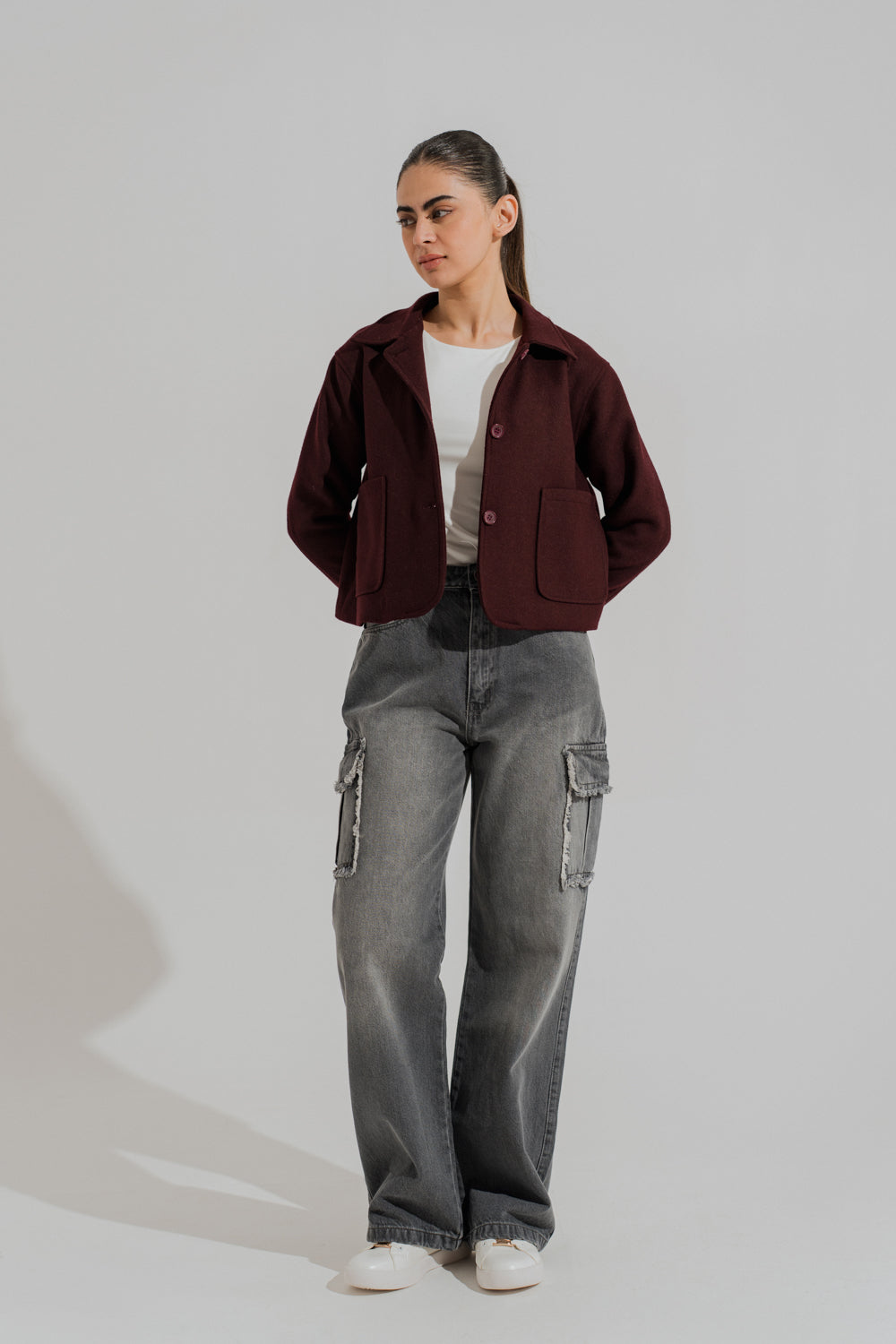 Grey Mid Wash Wide Leg Cargo Denim Jeans - Hustle N Holla