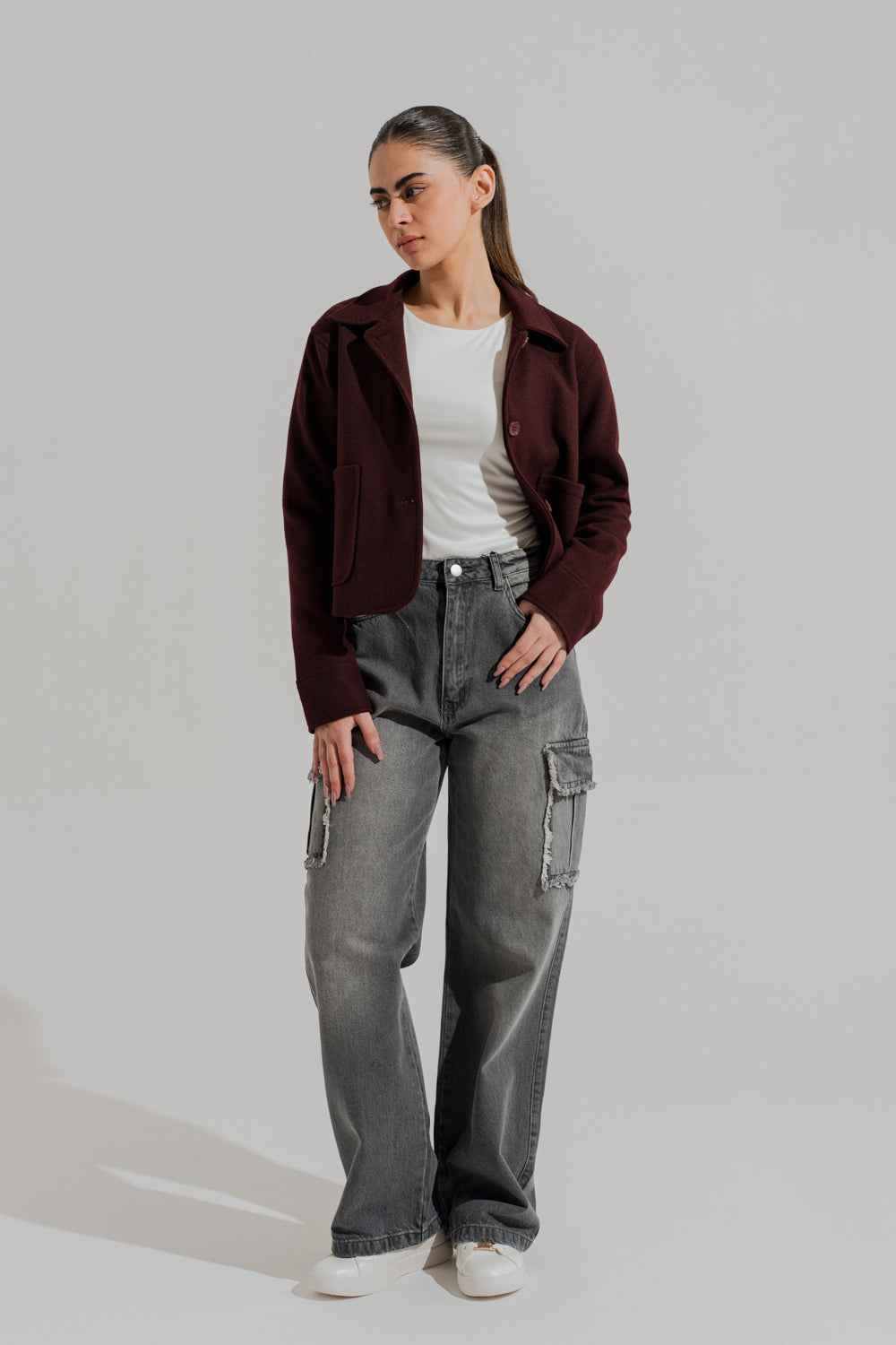 Grey Mid Wash Wide Leg Cargo Denim Jeans - Hustle N Holla