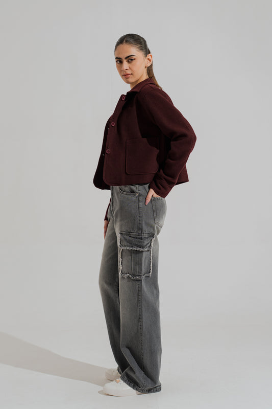 Grey Mid Wash Wide Leg Cargo Denim Jeans - Hustle N Holla