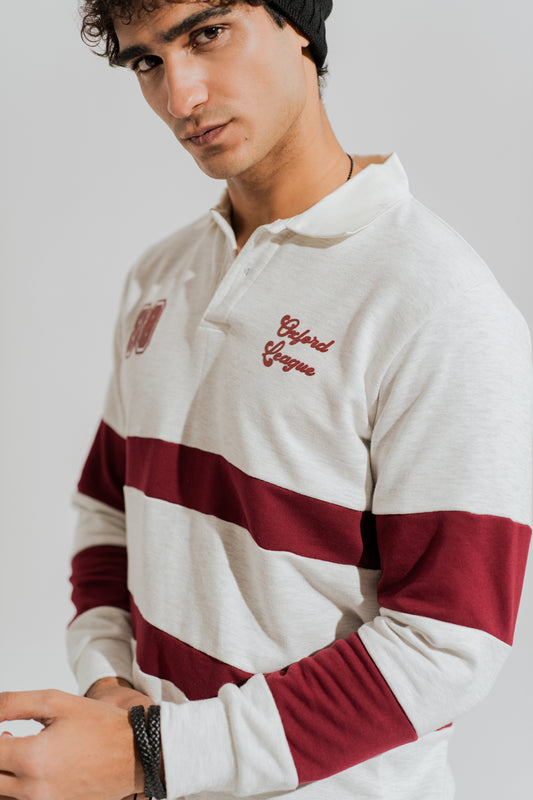 Beige Panelled Oversized Graphic Rugby Polo - Hustle N Holla