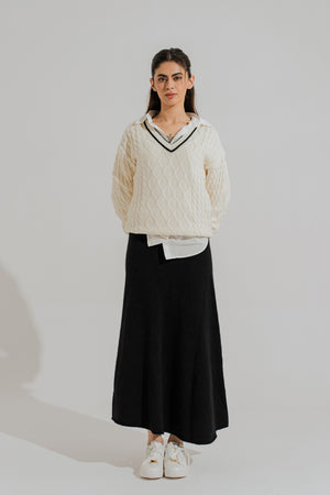 Black Wool A-line Midi Skirt - Hustle N Holla
