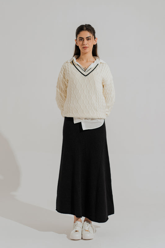 Black Wool A-line Midi Skirt - Hustle N Holla