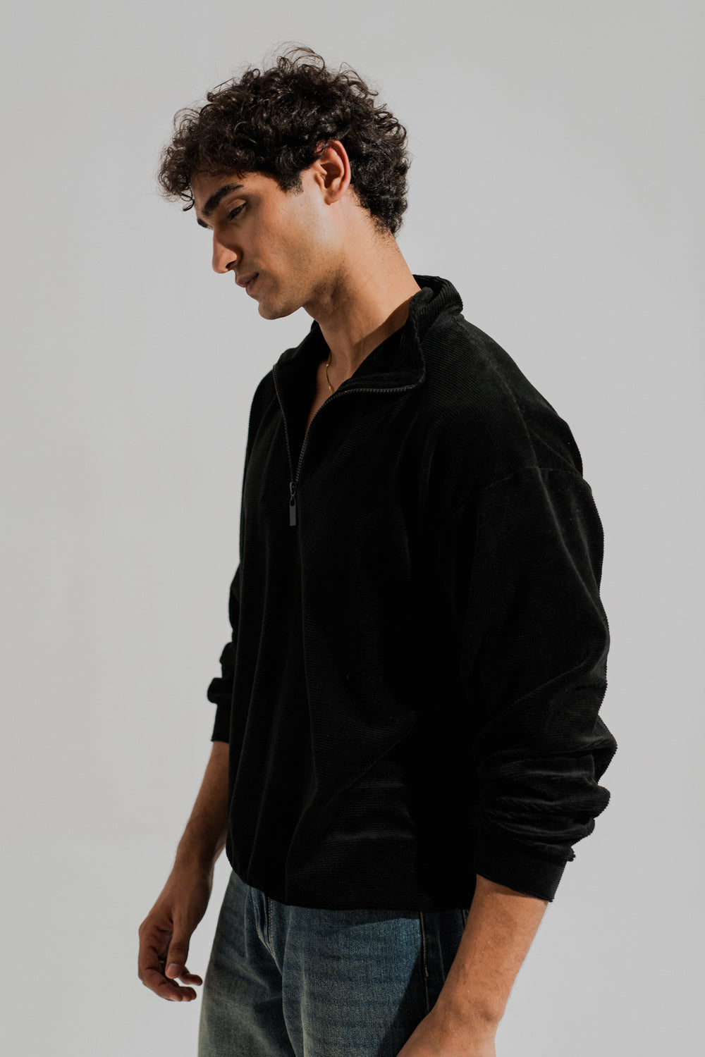 Black Oversized Mock Neck Zipper - Hustle N Holla