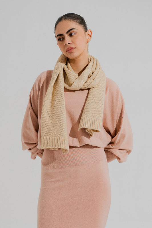 Beige Knitted Unisex Scarf