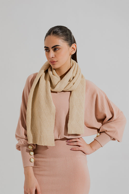 Beige Knitted Unisex Scarf
