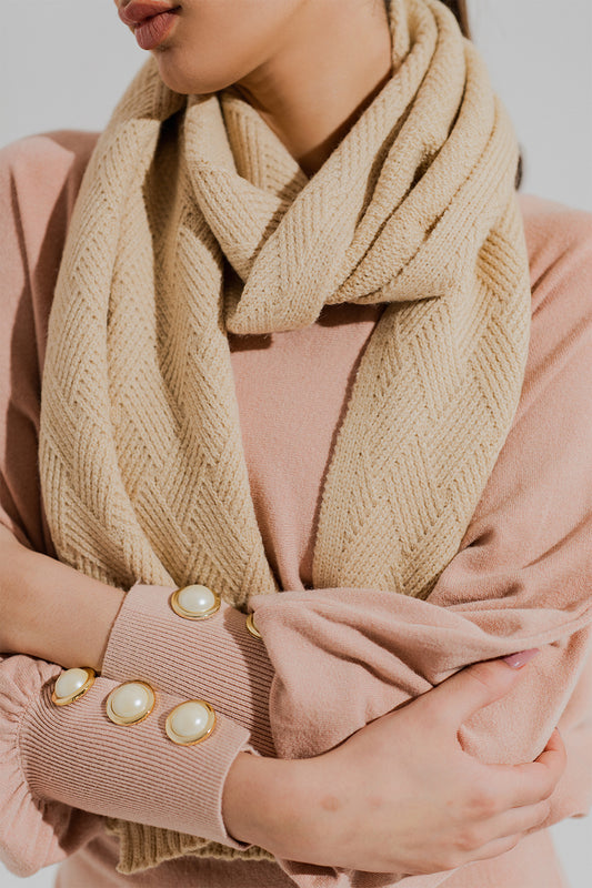 Beige Knitted Unisex Scarf