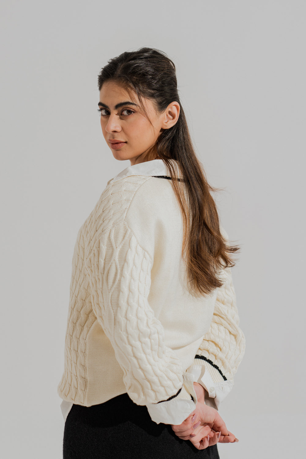 Off White Loose Fit Varsity Sweater - Hustle N Holla