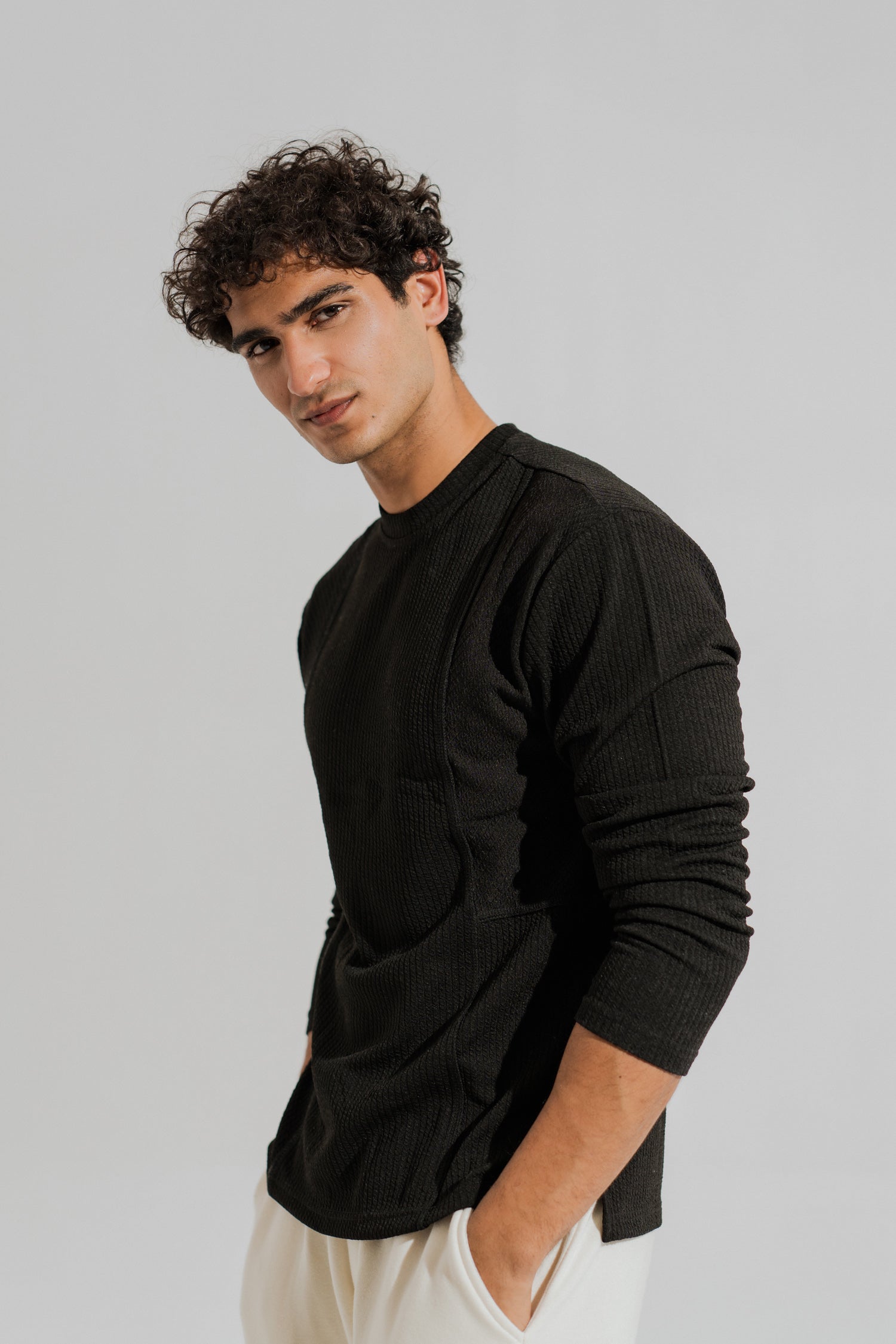 Black Regular Fit Long Sleeves Textured Shirt - Hustle N Holla