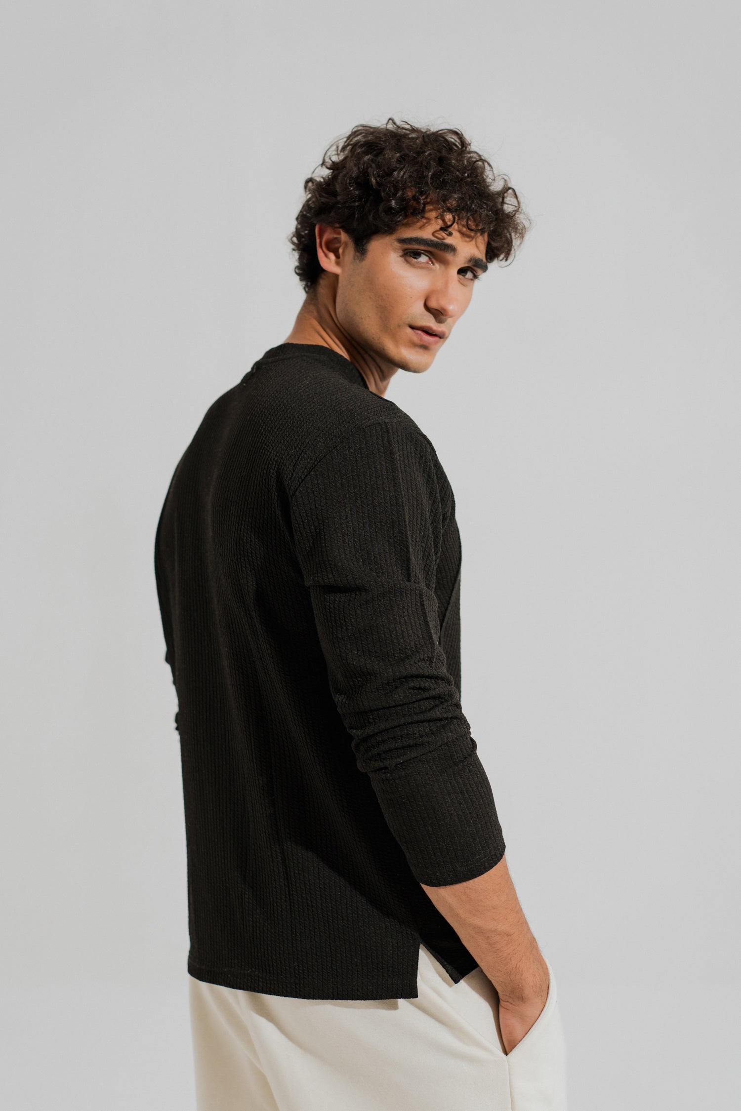 Black Regular Fit Long Sleeves Textured Shirt - Hustle N Holla