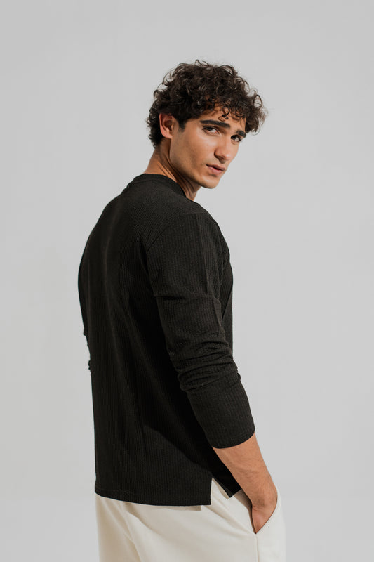 Black Regular Fit Long Sleeves Textured Shirt - Hustle N Holla