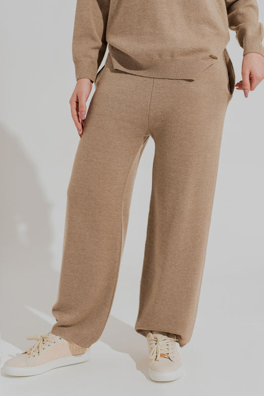 Beige Wide-Leg Knit Trousers - Hustle N Holla
