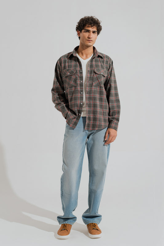 Grey Relaxed Fit Flannel Shirt - Hustle N Holla