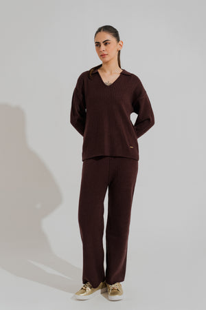 Brown Straight Fit Knit Trousers - Hustle N Holla