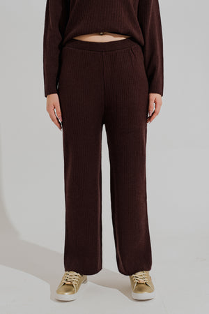 Brown Straight Fit Knit Trousers - Hustle N Holla