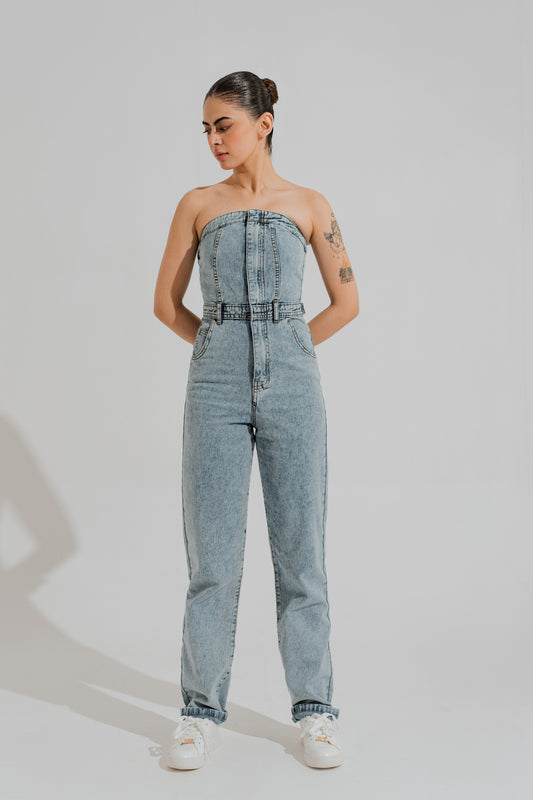 Light Washed Slim Fit Corset Jumpsuit