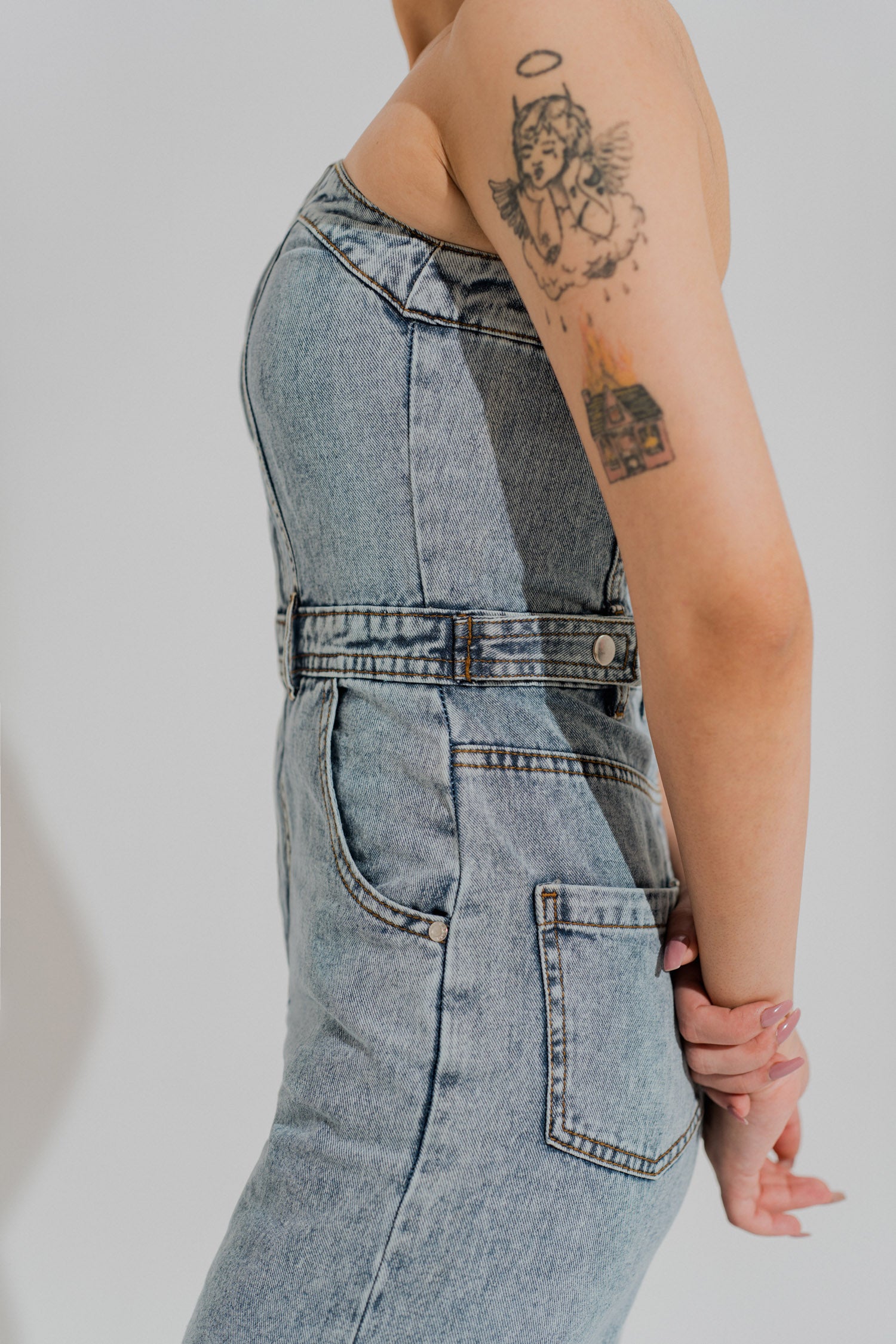 Light Washed Slim Fit Corset Jumpsuit - Hustle N Holla